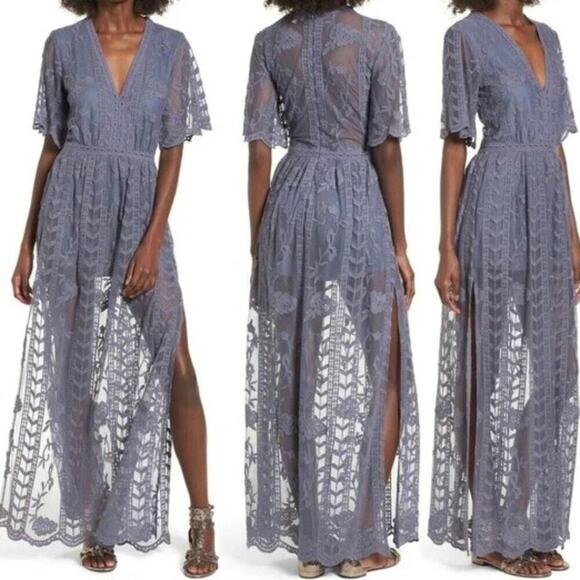 Nordstrom Socialite Lace Overlay Romper Midnight Blue XS - Picture 5 of 14